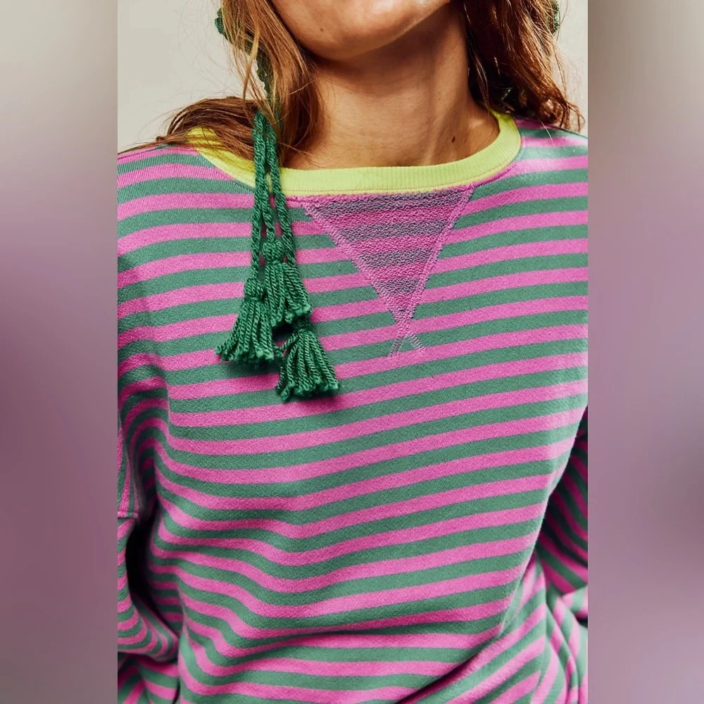 LAST ONE! Free People Classic Striped Oversized Crewneck💓💚 - Picture 3 of 6